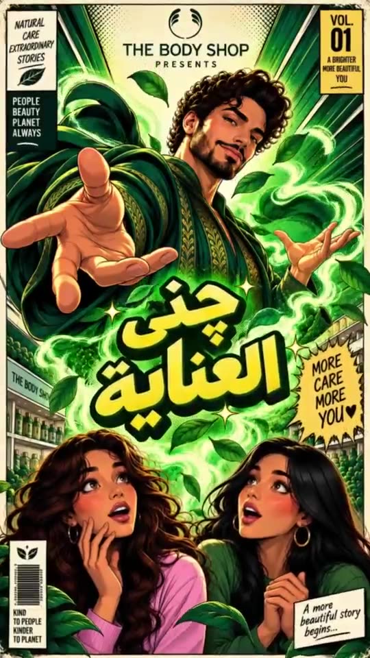 Comic-book style AI ad for The Body Shop